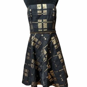 Badgley Mischka Black and Gold Strapless Dress
